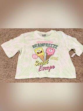 SpongeBob Bikini Bottom Brain Freeze Cropped T-Shirt Size: L (12-14)